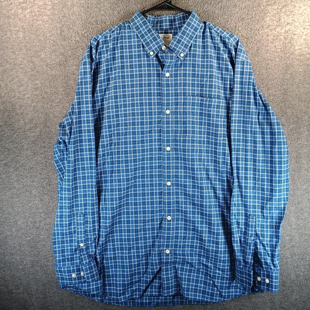 LL Bean Wrinkle-Free Kennebunk Sport Shirt Mens‎ XL Traditional Fit Checkered